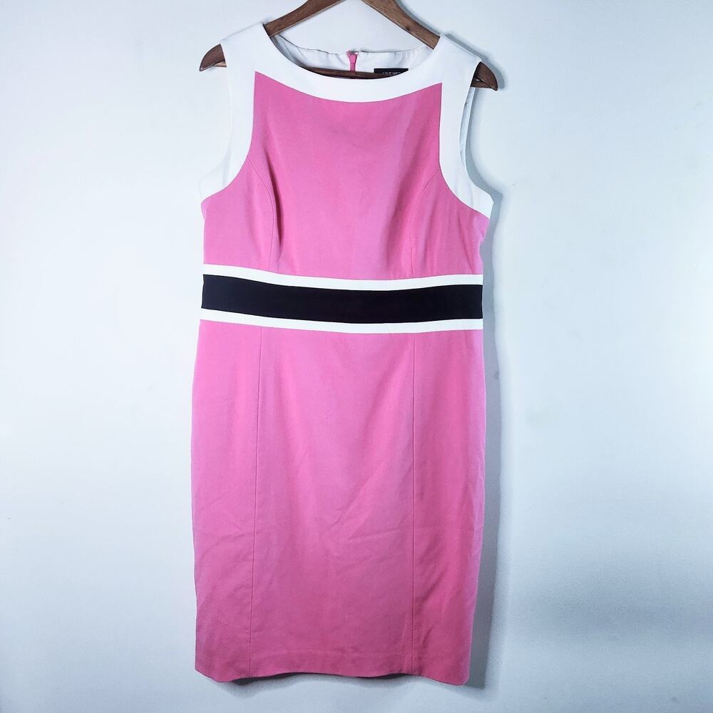 Nine West Womens Pink Black Colorblock Midi Career Sleeveless Dress Size 12